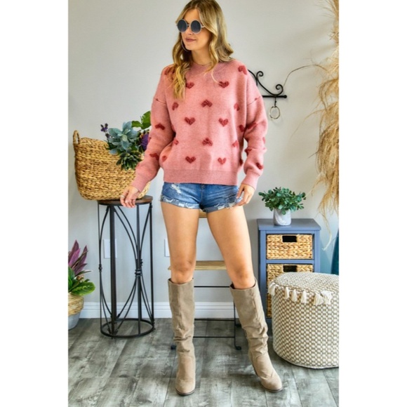 SOLD OUT Red Heart Valentines Day Knit Long Sleeve Pullover Womens Sweater - Picture 8 of 10